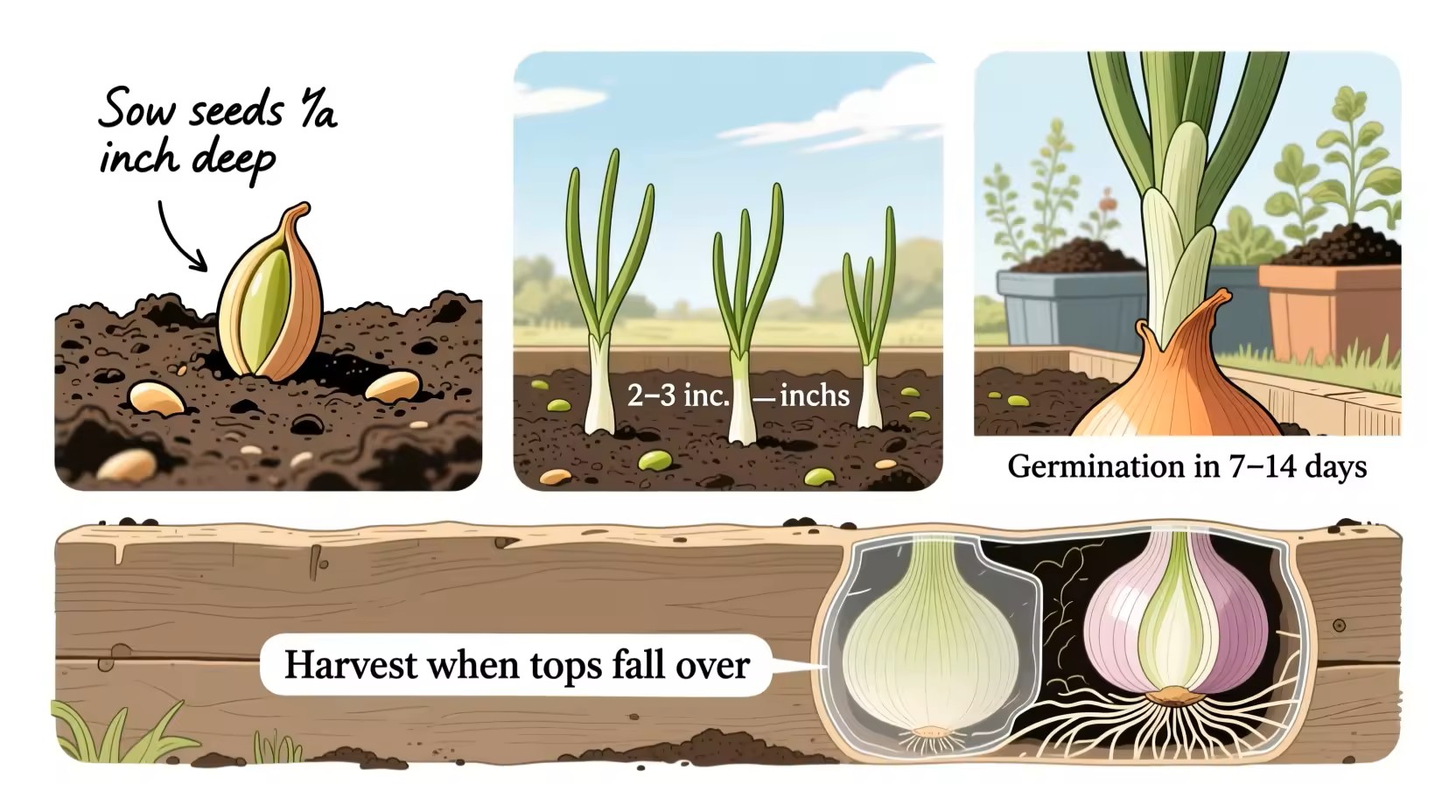 Place bulbs in a dry, airy place for 2 to 3 weeks. This forms a papery skin that protects the onion.